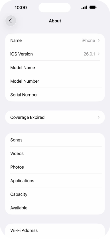 Your phone's software version is displayed next to iOS Version. Your phone's software version is displayed next to iOS Version.