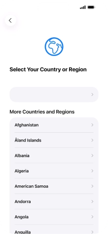 Press the required country or area. Press the required country or area.