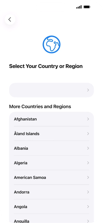 Press the required country or area. Press the required country or area.