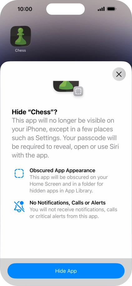 Press Hide App. Press Hide App.