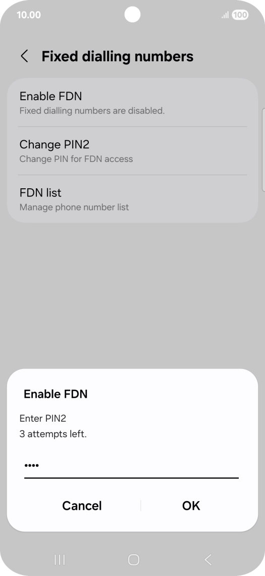 Key in your PIN2 and press OK. The default PIN2 is 0000.