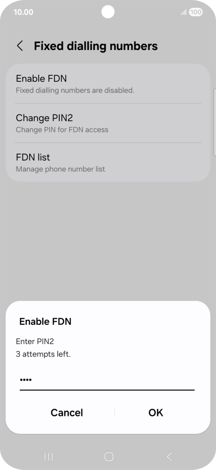 Key in your PIN2 and press OK. The default PIN2 is 0000.