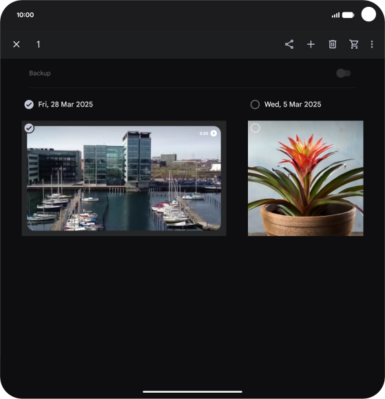 Press the required pictures or videos to select them.