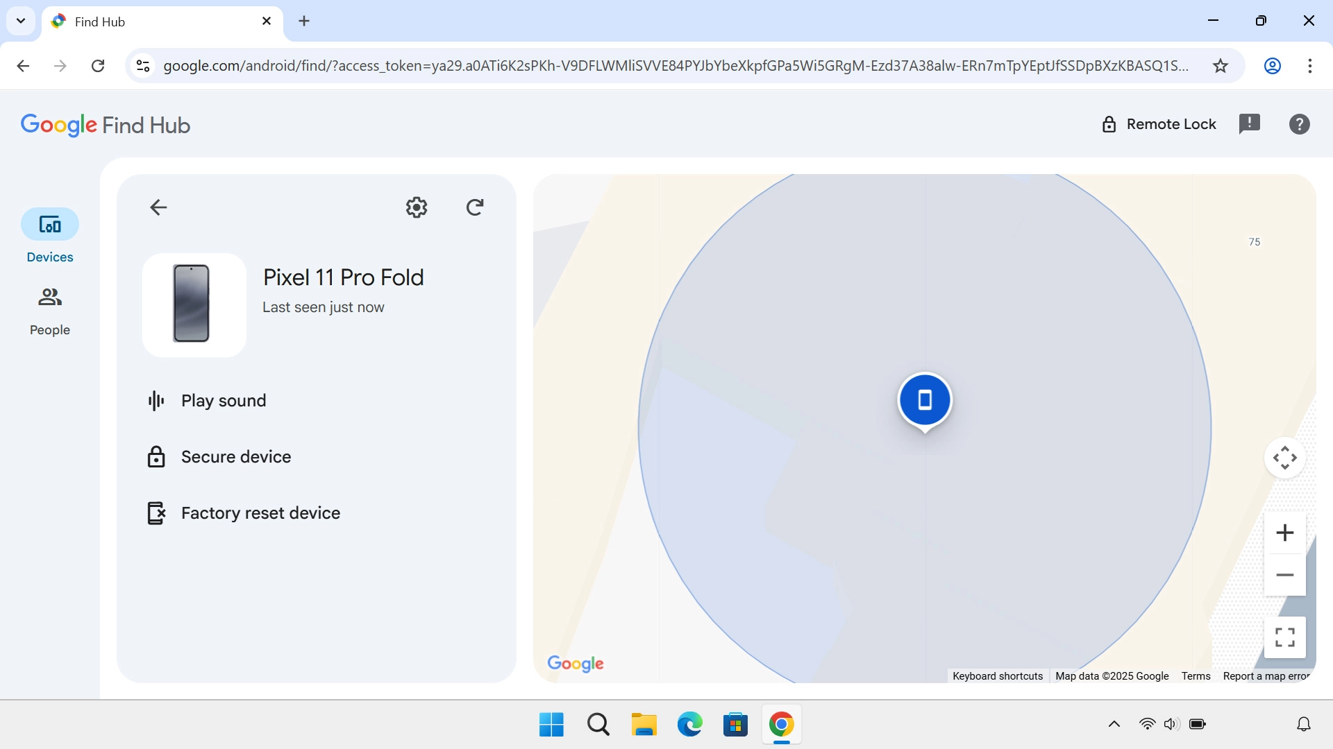 Your phone's latest position is displayed on the map.
