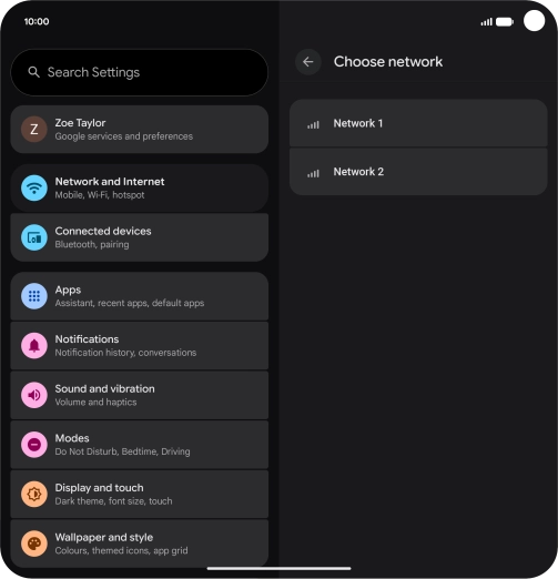 Press the required network.
