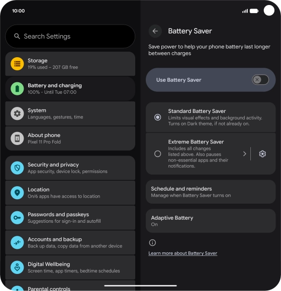 Press the required setting.