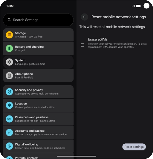 Press Reset settings.