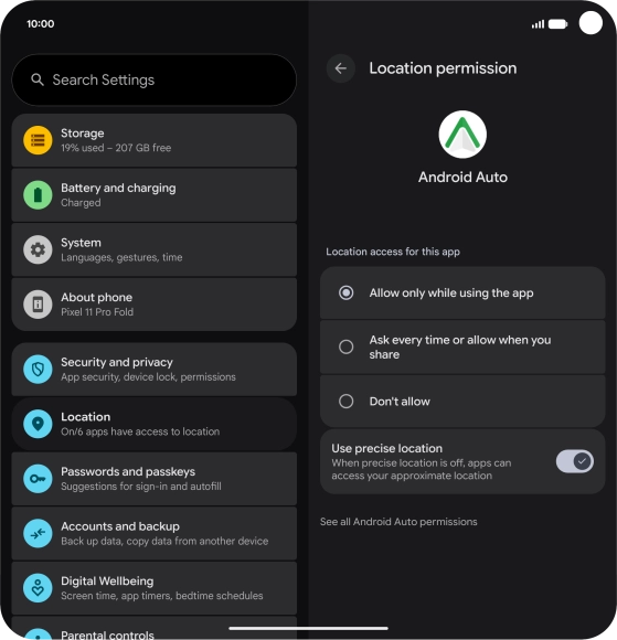 Press the required setting.