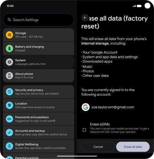 Press Erase all data.