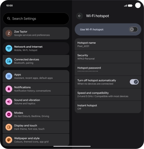 Press Hotspot password and key in the required password.