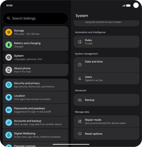 Press Reset options.