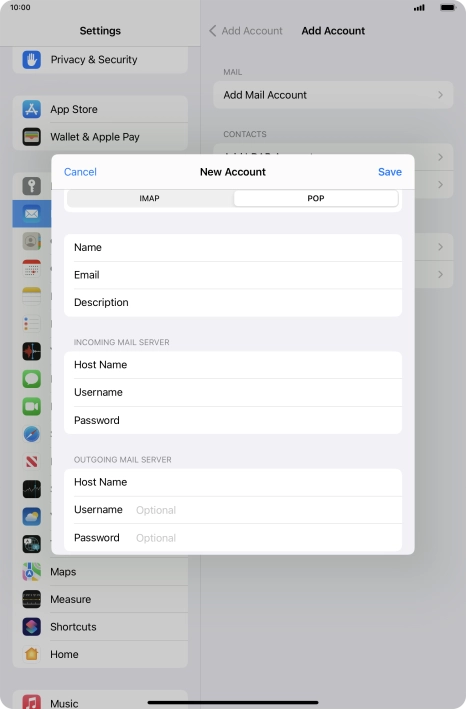 Press Username and key in the username for your email account.