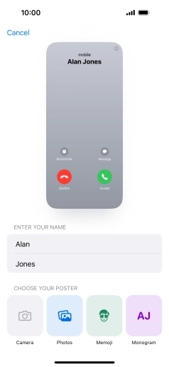 Press the required category and follow the instructions on the screen to select and save the required picture to your Contact Poster.