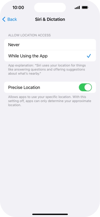 Press the required setting to turn the function on or off.