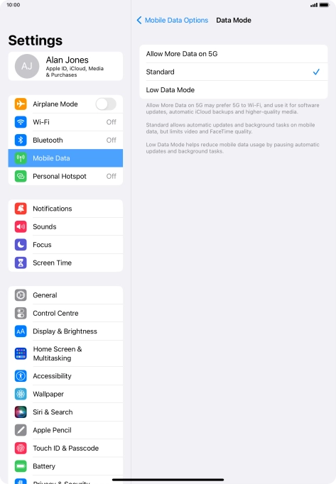 Press the required setting to turn the function on or off.