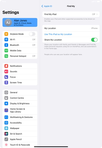 Press Find My iPad.