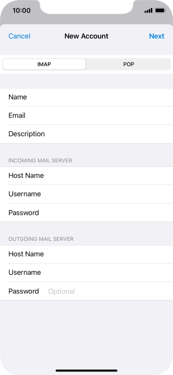 Press Password and key in the password for your email account.