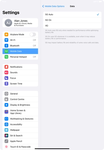 To turn on automatic switch between 5G and 4G, press 5G Auto.