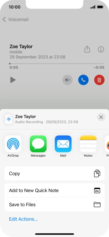 Press the required setting and follow the instructions on the screen to share or save the message.