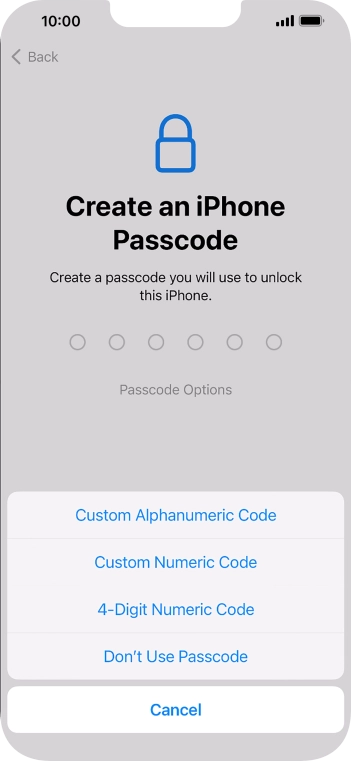 Follow the instructions on the screen to turn on use of phone lock code or press Don't Use Passcode.