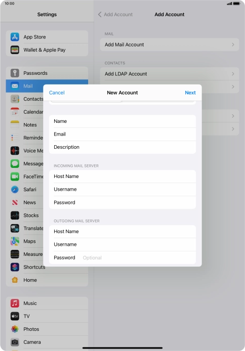 Press Password and key in the password for your email account.