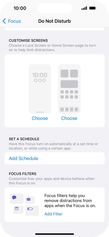 Press Add Schedule and follow the instructions on the screen to select settings for automatic activation of Do Not Disturb.