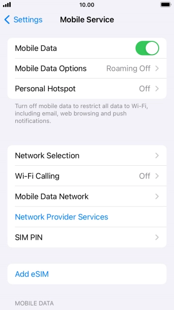 Press Mobile Data Options.