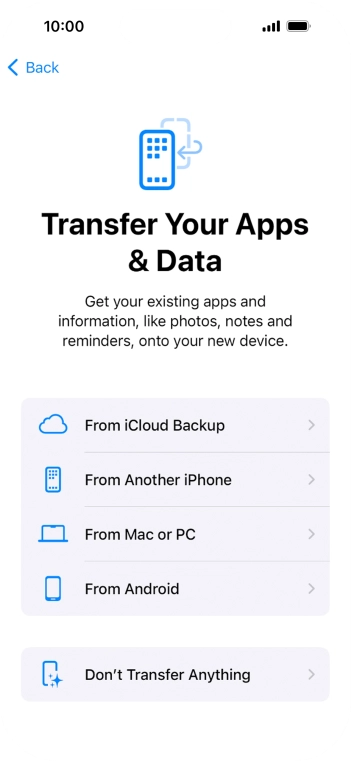 Press Don't Transfer Anything and follow the instructions on the screen to finish the activation.