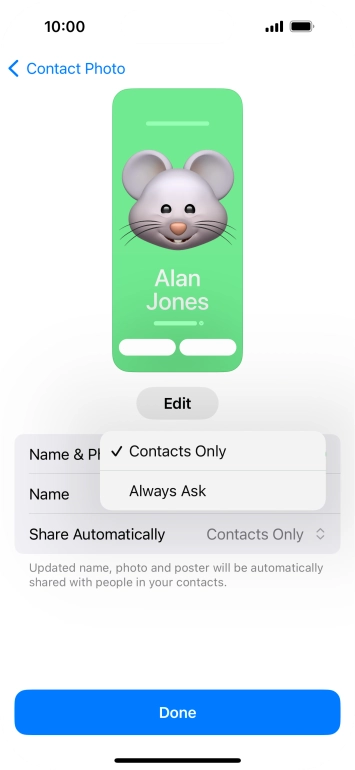 Press the required setting.