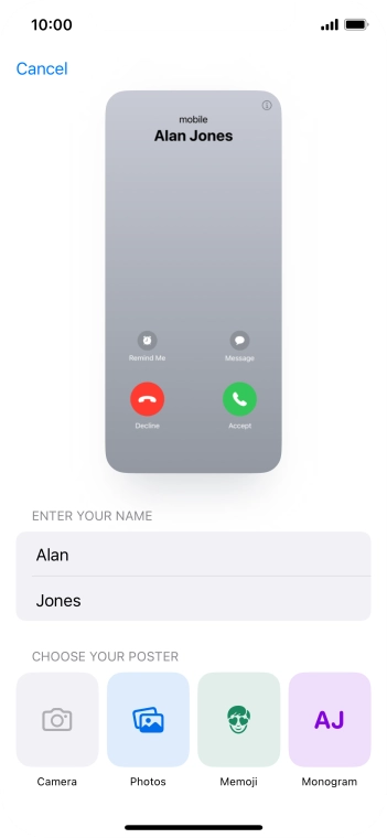 Press the required category and follow the instructions on the screen to select and save the required picture to your Contact Poster.