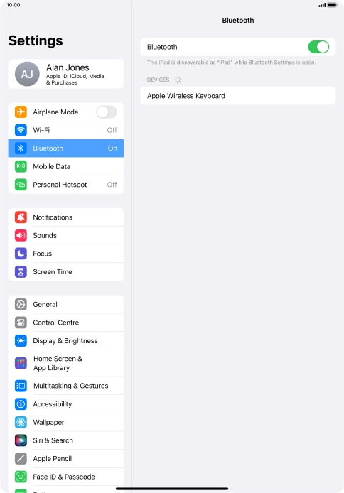 Press the required Bluetooth device and follow the instructions on the screen to pair the device with your tablet.