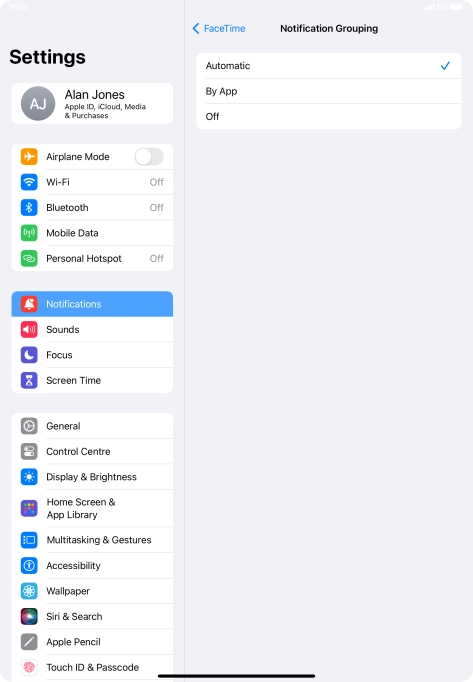 Press the required setting.