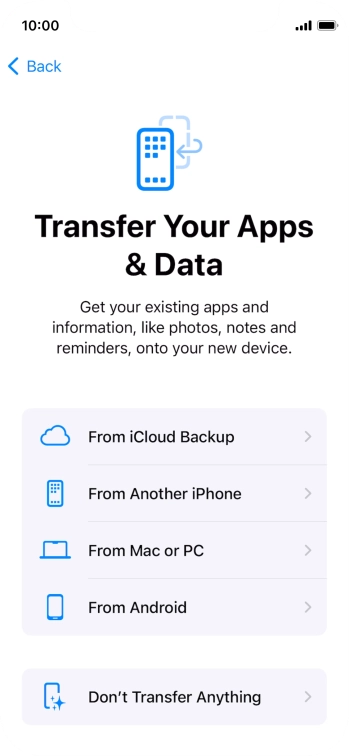 You can transfer content from an Android phone when your phone is activated for the first time and after a factory reset. When this screen is displayed, your phone is ready to transfer content from an Android phone.