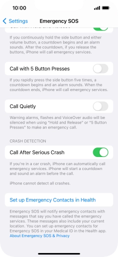 Press Set up Emergency Contacts in Health and follow the instructions on the screen to key in your emergency info and emergency contacts.
