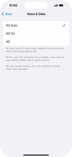 To turn on automatic switch between 5G and 4G, press 5G Auto.