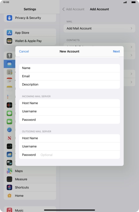 Press Password and key in the password for your email account.