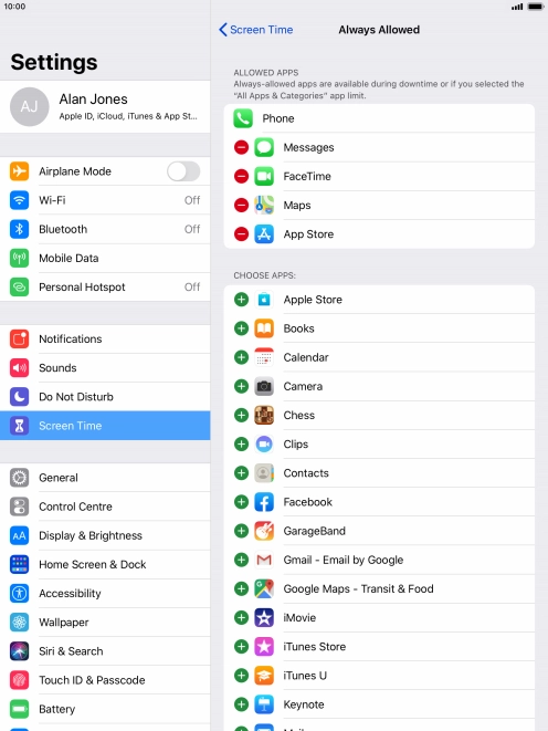 Press the remove icon next to the required app to remove it from the list of allowed apps during Downtime.