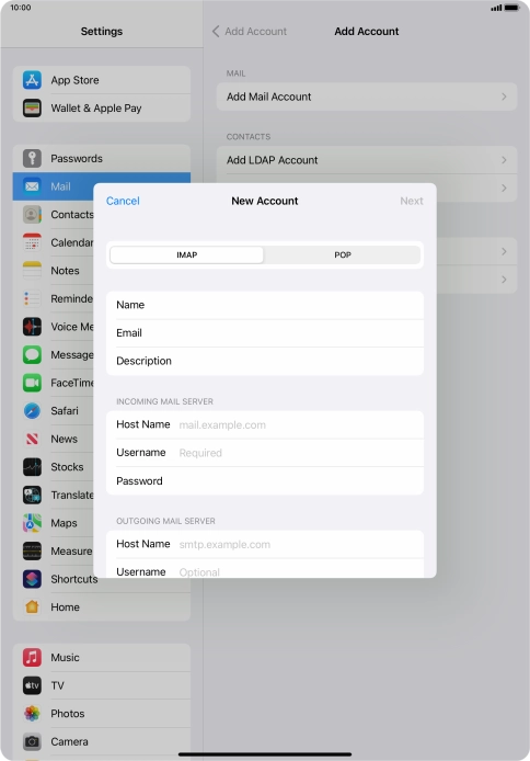 Press IMAP.