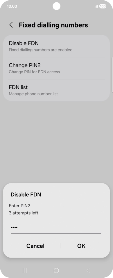 Key in your PIN2 and press OK. The default PIN2 is 0000.