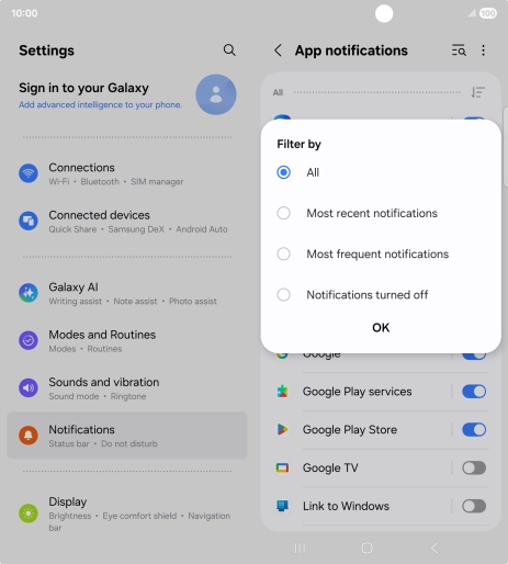 Press the required setting.