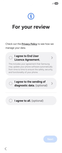 Press the fields next to the required settings to select them.
