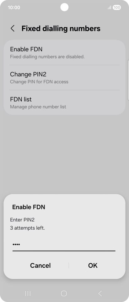 Key in your PIN2 and press OK. The default PIN2 is 0000.