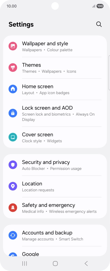 Press Security and privacy.