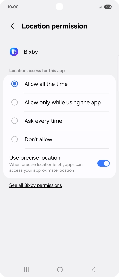 Press the required setting.