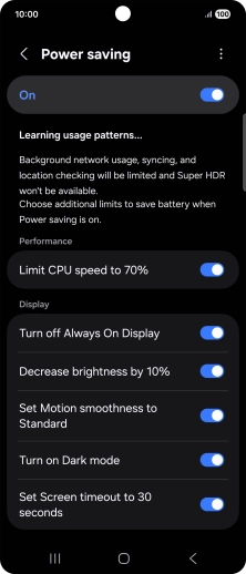Press the indicators next to the required settings.