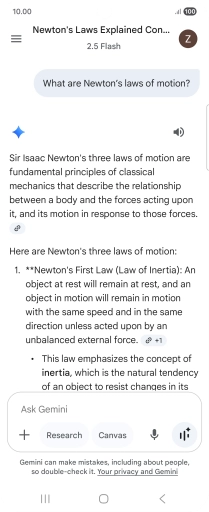 Transcription of the conversation with Gemini Live is now displayed.