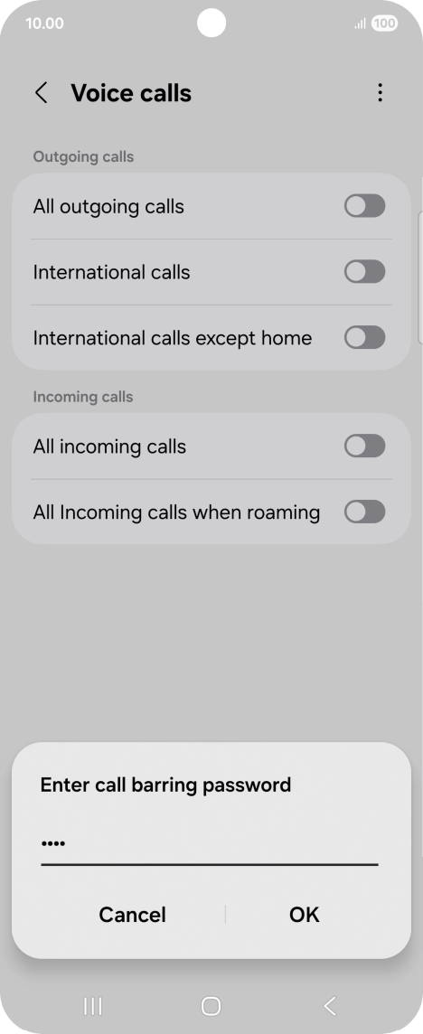 Key in your barring password and press OK.