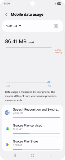 The data usage for each application is displayed below the name of the application.