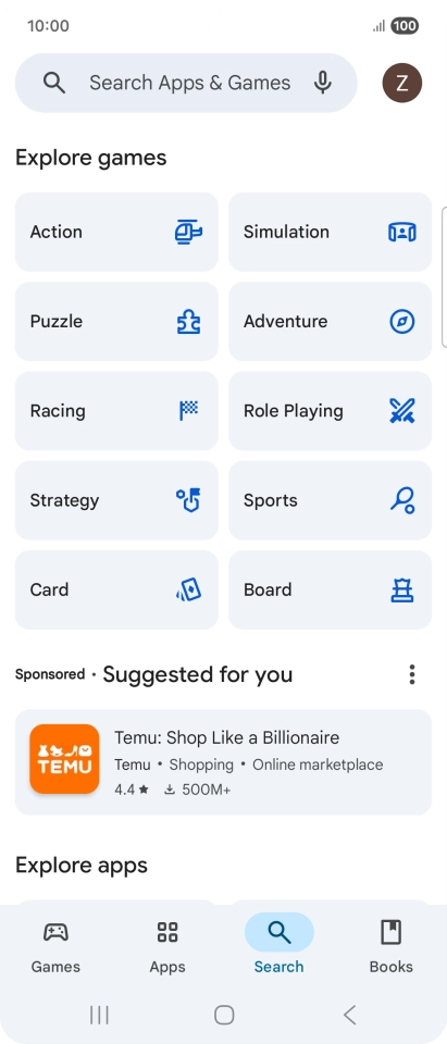Press the search field.