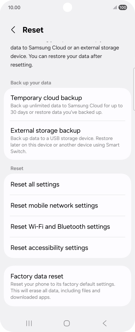 Press Factory data reset.